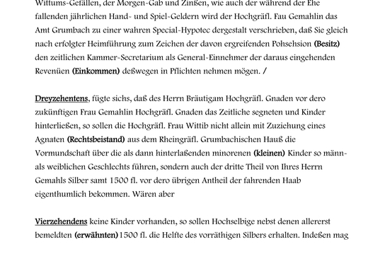 Ehevertrag des Rheingrafen  Carl Ludwig Wilhelm Theodor mit der Gräfin zu Leiningen 1768: Abschrift von Karl-Heinz Andresen / Seite 6