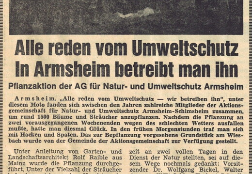 AG Natur und Umweltschutz 1974 / Zeitungsbericht