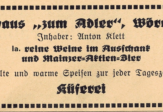 Anton Klett, Gasthaus zum Adler 1929