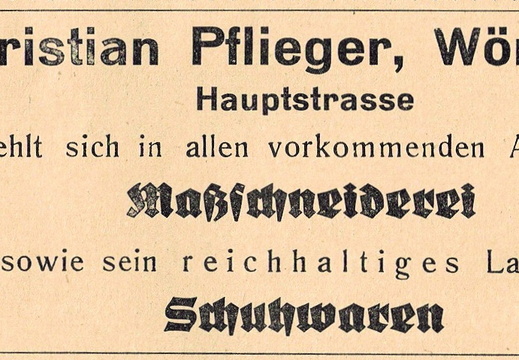 Christian Pflieger, Maßschneiderei 1929