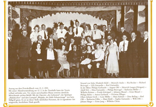 Aufführung im jahre 1933 "Im Liebesnest" "Maikätzchen" und "Wuppke, der fidele Schusterjunge" 