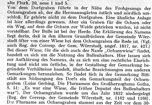 Flur "Am Ochsengraben" / Hessisches Flurnamenbuch von 1936 für Wörrstadt 