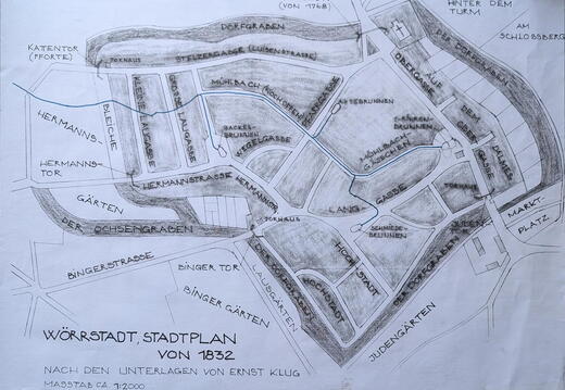 Stadtplan Wörrstadt (1832) Maßstab 1:20000